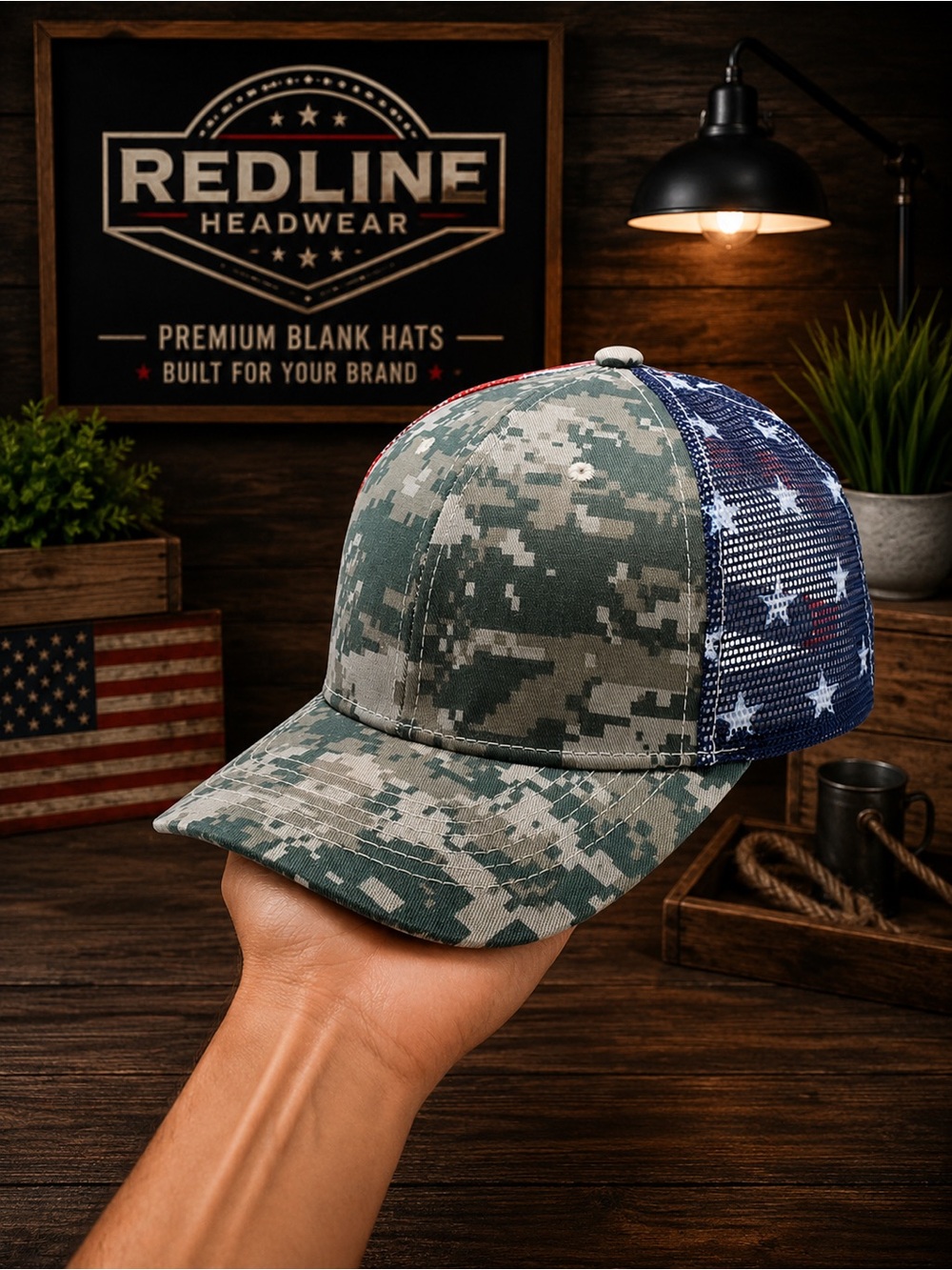USA Flag Mesh Digital Camo Trucker Hat | Curved Bill Adjustable Snapback Cap